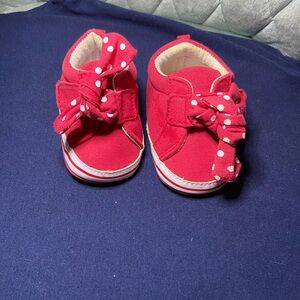 Red Polka Bow Canvas Baby Walker Shoes